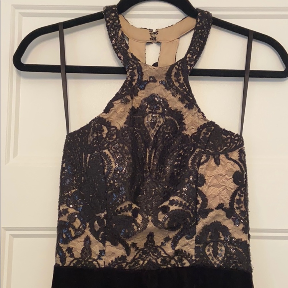 Sexy elegant lace and velvet halter dress